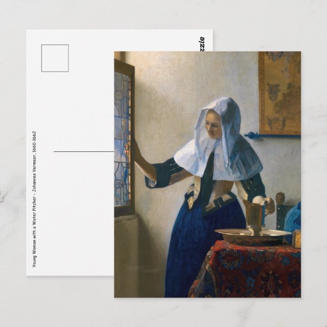 Postal Johannes Vermeer - Mujer con lanzador de agua (Anverso / Reverso)