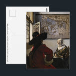 Postal Johannes Vermeer - Oficial con una chica riendo<br><div class="desc">Oficial con una chica riendo / Oficial y chica riendo - Johannes Vermeer,  1657</div>