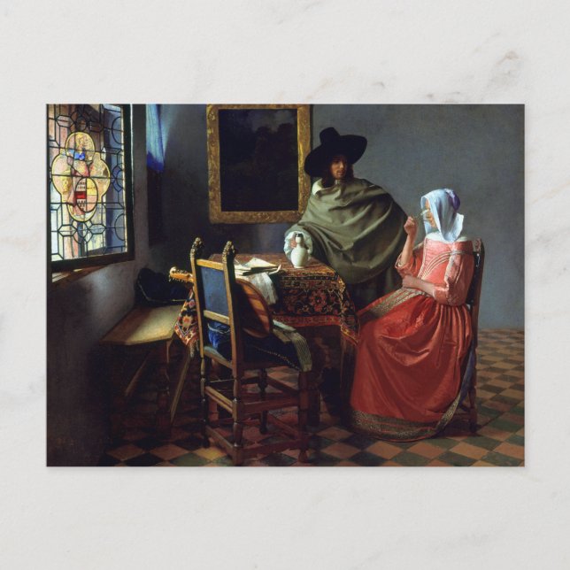 Postal Johannes Vermeer The Wine Glass (Anverso)