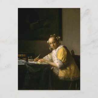 Postal Johannes Vermeer, una dama que escribe una carta p