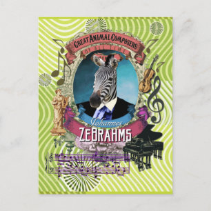 Postal Johannes Zebrahms Zebra Animal Composer Brahms