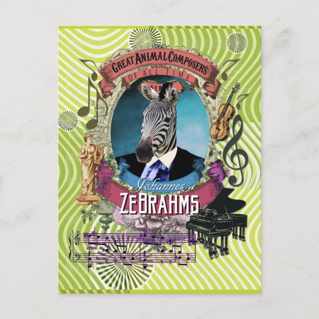 Postal Johannes Zebrahms Zebra Animal Composer Brahms (Anverso)