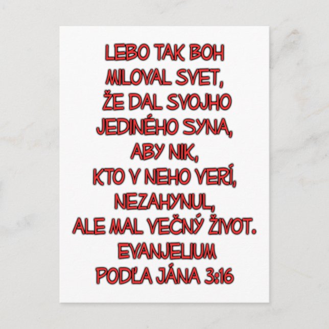 Postal John 3:16 Eslovaco (Anverso)