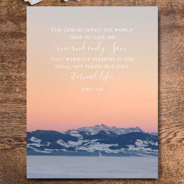 Postal John 3:16 Personalizado Texto | Foto original de l (John 3:16 inspirational Christian Bible verse on my original photograph of sunset Swiss Alps. Custom)