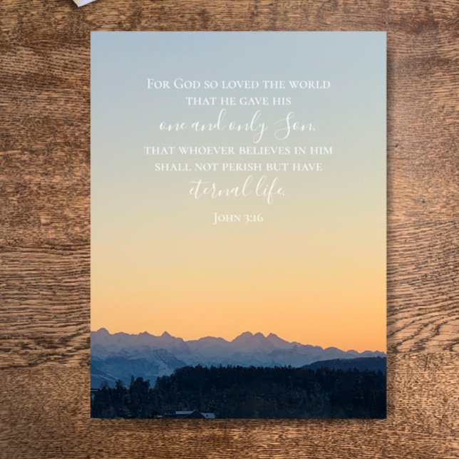 Postal John 3:16 Personalizado Texto | Foto original de l (John 3:16 Christian Bible scripture. Custom text on original Alps sunset photograph postcard.
)