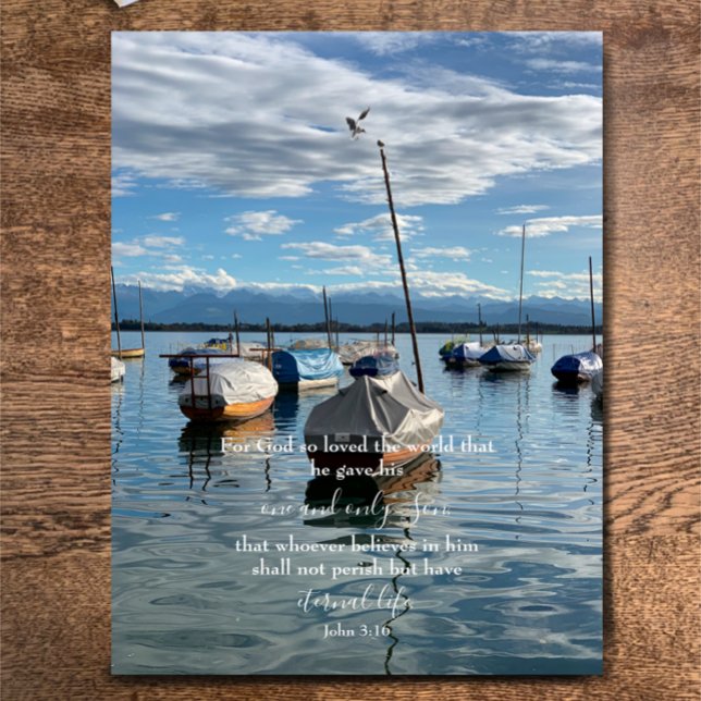 Postal John 3:16 Personalizado Texto | Foto original del  (Encourage your faith with this John 3:16 custom scripture on Swiss lake Alps original photo
)