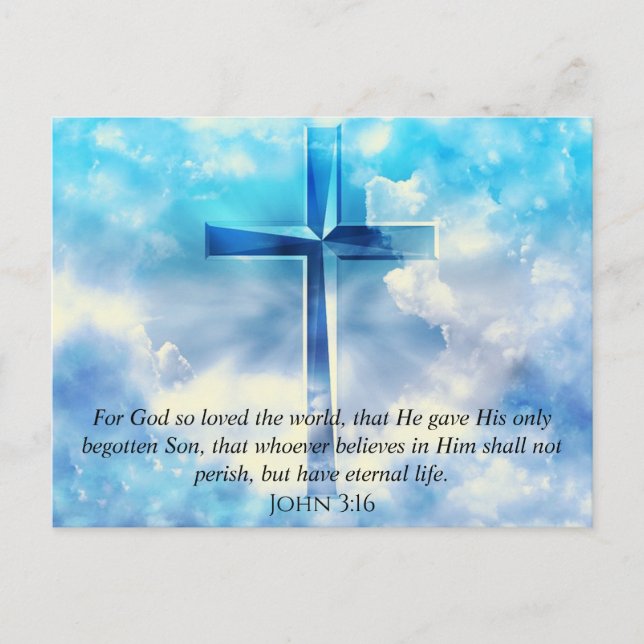Postal John 3:16 Verse Blue Sky Cruz de Dios Amor (Anverso)