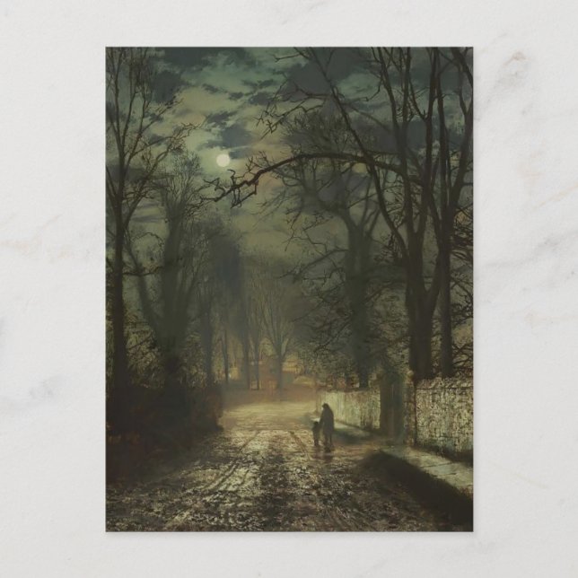 Postal John Atkinson Grimshaw- Un carril iluminado por la (Anverso)