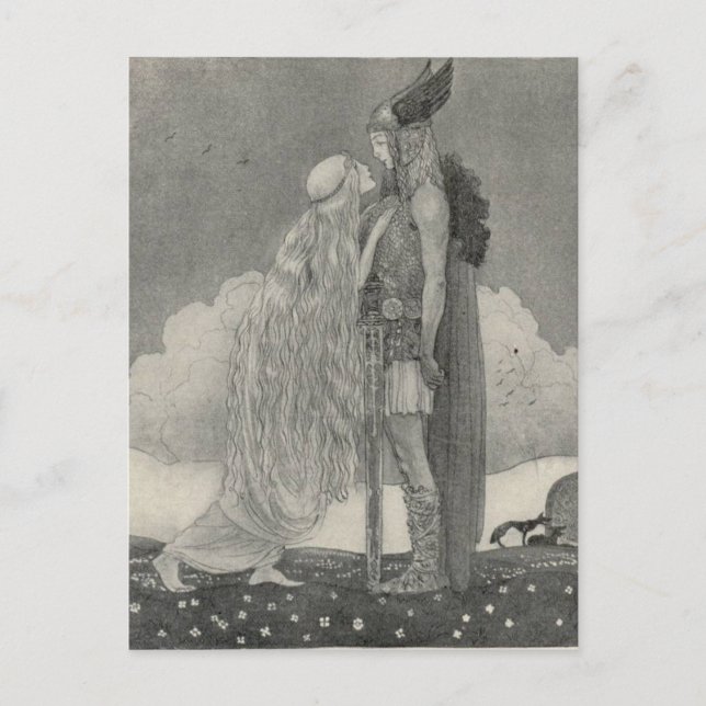 Postal John Bauer - Freyja y Svipdag (Anverso)