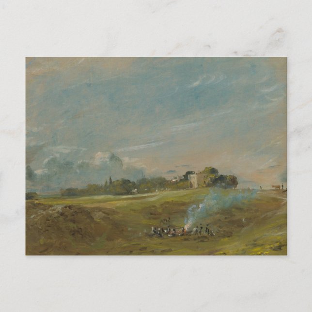 Postal John Constable - Hampstead Heath, con una hoguera (Anverso)