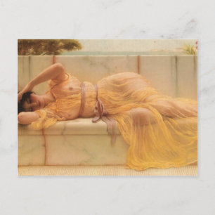 Postal John William Godward - Chica en drenaje amarillo
