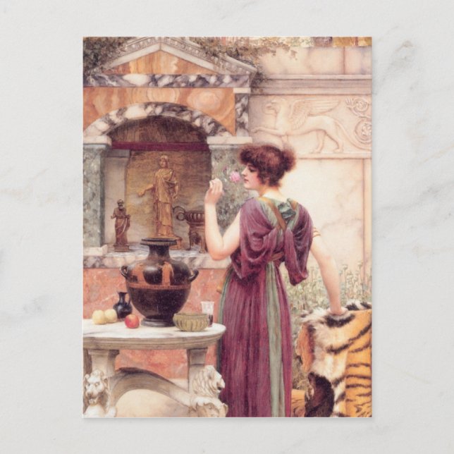 Postal John William Godward - En el jardín (Anverso)