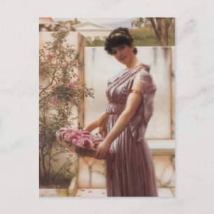 Postal John William Godward - Las flores de Venus