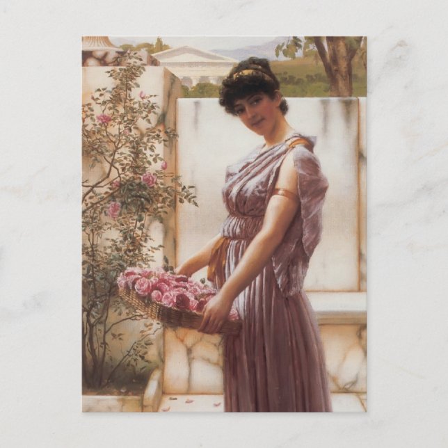 Postal John William Godward - Las flores de Venus (Anverso)