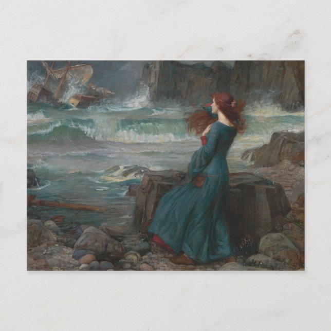 Postal John William Waterhouse - Miranda - la tempestad (Anverso)
