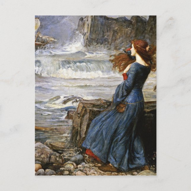 Postal John William Waterhouse - Miranda - La tempestad (Anverso)