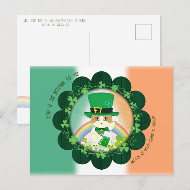 Postal Jolly Ginger Tabby Irish Cheer (Anverso / Reverso)