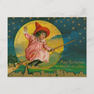 Postal Jolly Halloween Vintage Witch