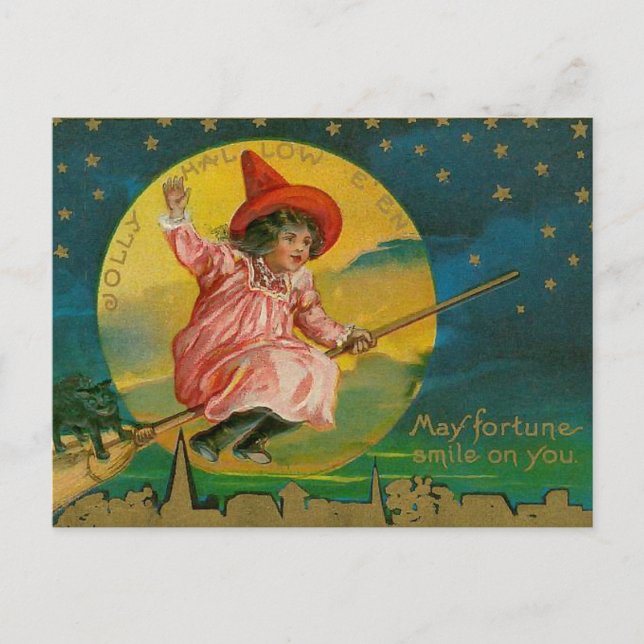 Postal Jolly Halloween Vintage Witch (Anverso)
