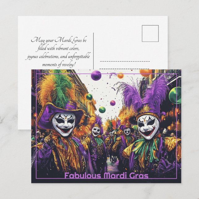 Postal 💚 💜 💛 Jolly Mardi Gras (Anverso / Reverso)