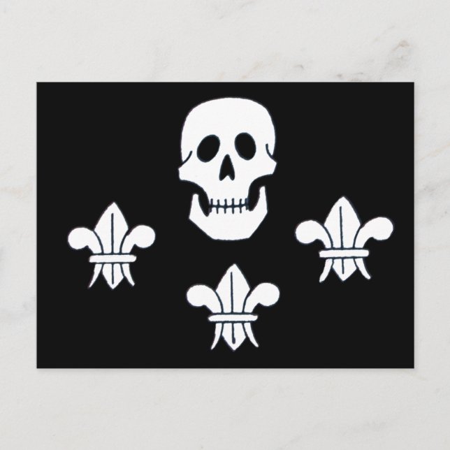 POSTAL JOLLY ROGER SKULL Y LA BANDERA DE TRES LILIES (Anverso)