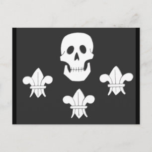 POSTAL JOLLY ROGER SKULL Y LA BANDERA DE TRES LILIES