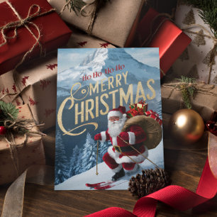 Postal Jolly Santa Carves Snowley Slopes