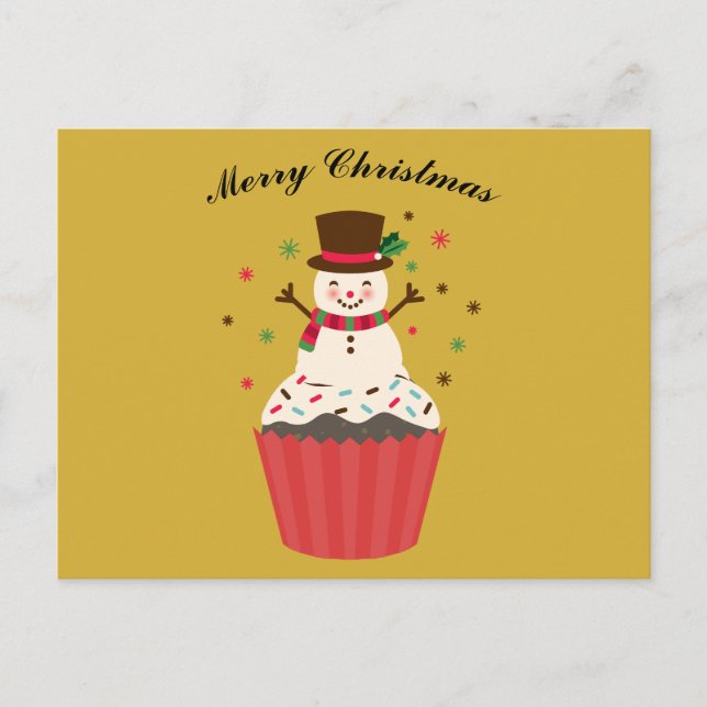 Postal Jolly Snowman on a Cupcake Christmas Card (Anverso)