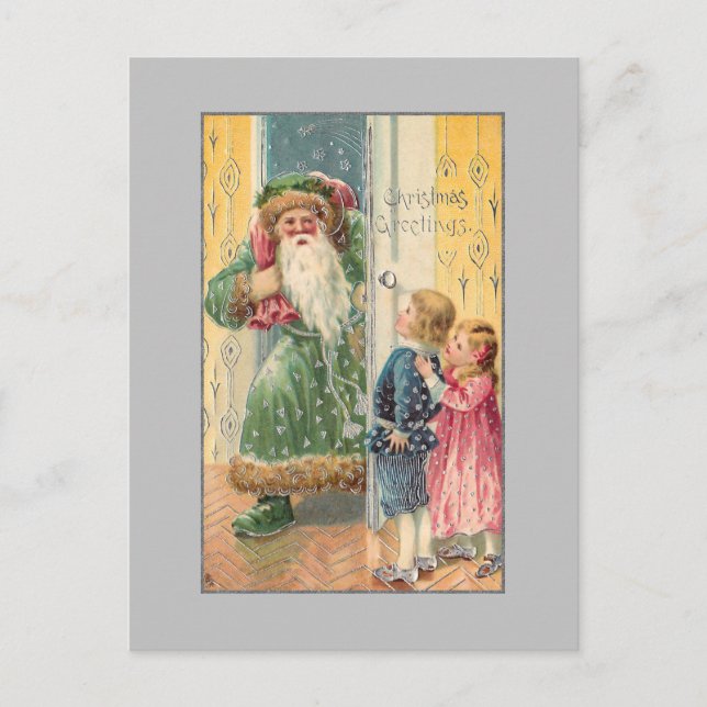 Postal Jolly Victorian Padre Navidad con hijos (Anverso)