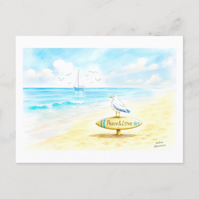 Postal Jon Seagull - Paz y Amor  (Anverso)