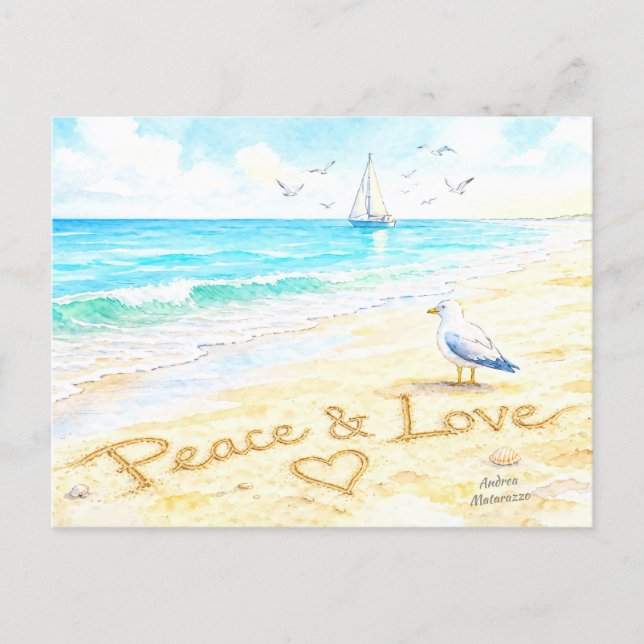 Postal Jon Seagull - Paz y Amor  (Anverso)