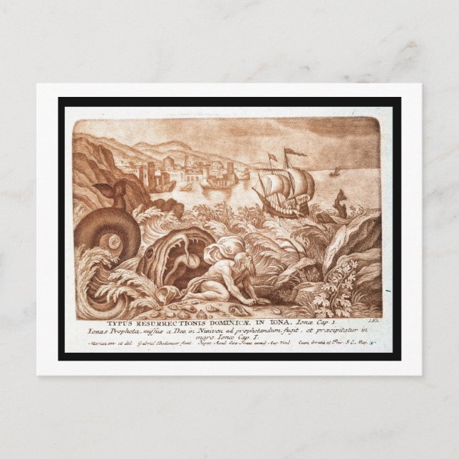 Postal Jonah y la ballena, ilustracion de una Biblia, en (Anverso)