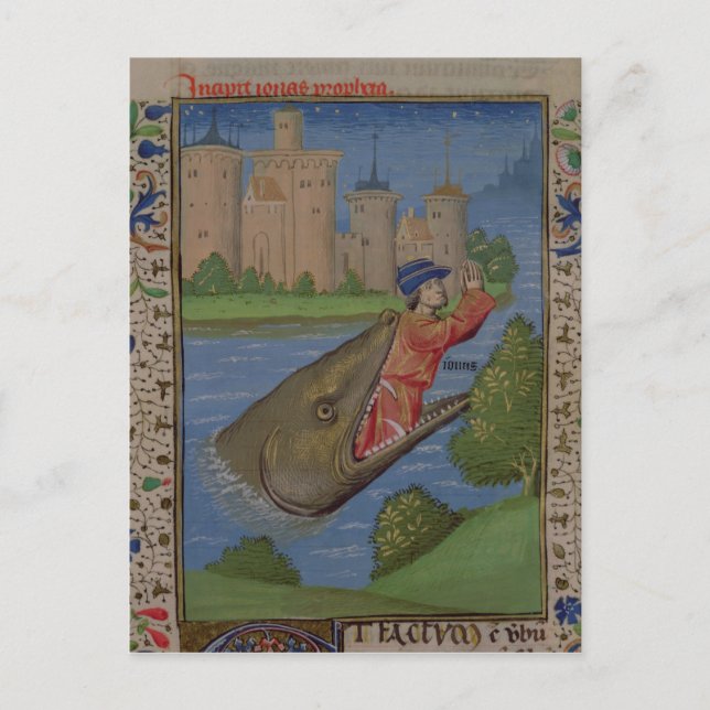 Postal Jonás y la ballena, de la Biblia de Jean XXII (Anverso)