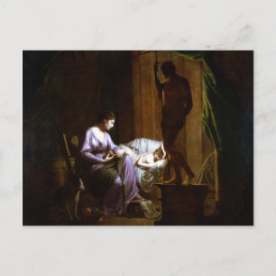 Postal Joseph Wright de Derby Penelope desenmarañando su 