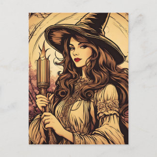 Postal Joven bruja sosteniendo una antorcha, Halloween vi