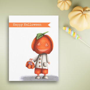 Postal Joven cabeza de calabaza Jack O Lantern Halloween