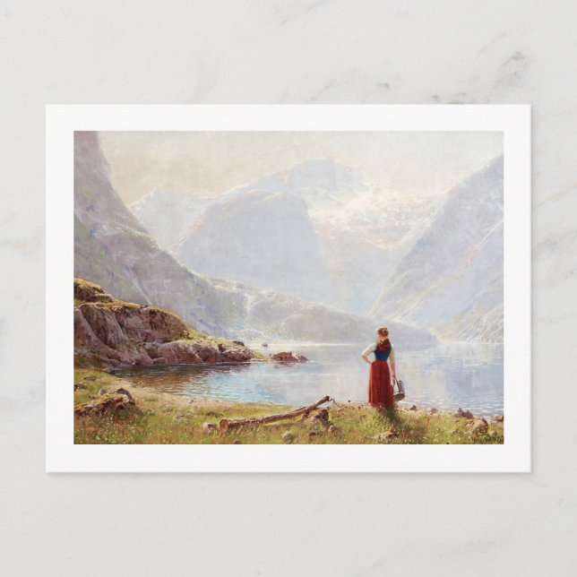 Postal Joven Chica a orillas de un lago (Anverso)