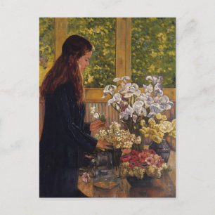 Postal Joven Chica, Base de flores de Theo Rysselberghe