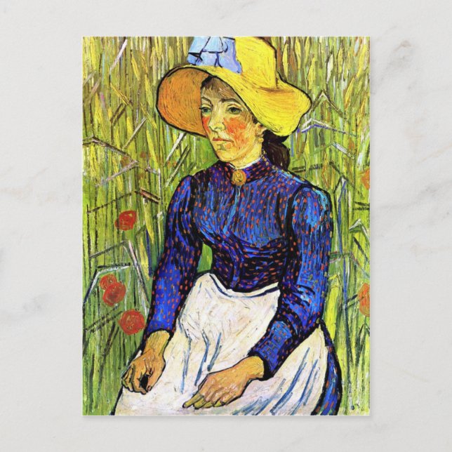 Postal Joven Chica campesina de Vincent van Gogh 1890 (Anverso)
