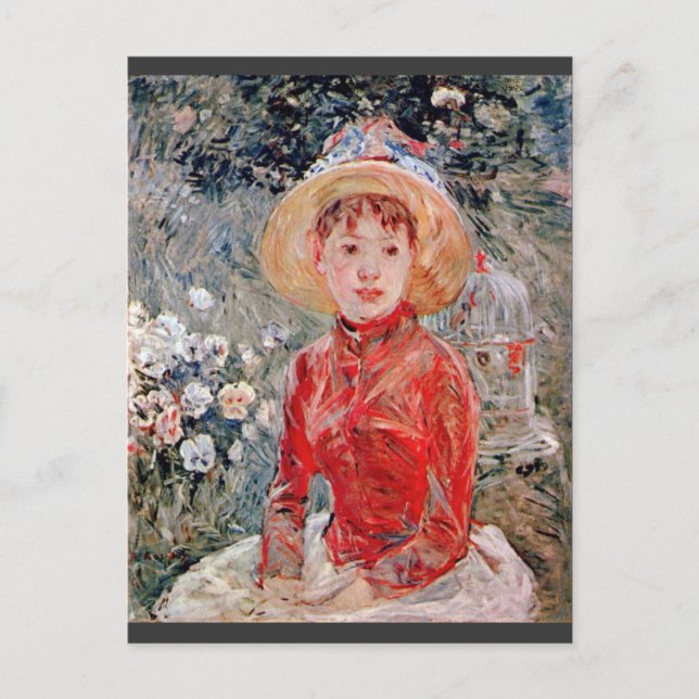 Postal Joven chica con jaula de Berthe Morisot (Anverso)