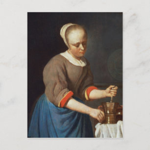 Postal Joven chica con mortero y almirez