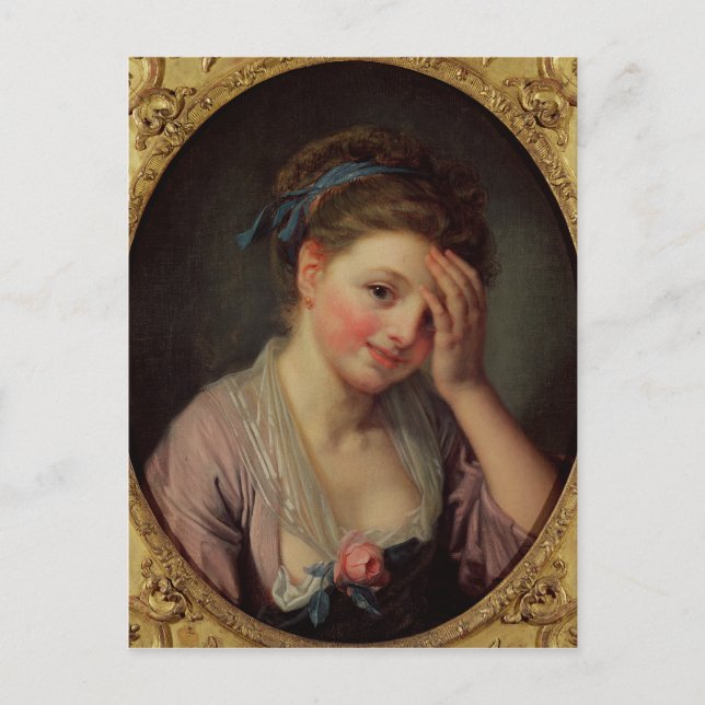 Postal Joven Chica con un Rosa (Anverso)