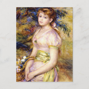 Postal Joven Chica con una canasta de flores de Renoir