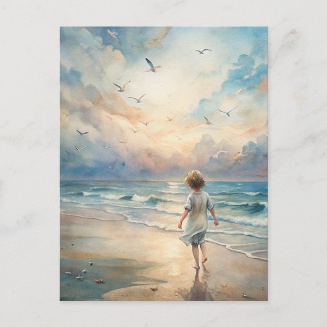 Postal Joven Chica en la playa (Anverso)