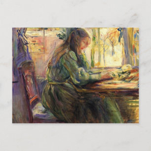 Postal Joven chica escribiendo por Berthe Morisot