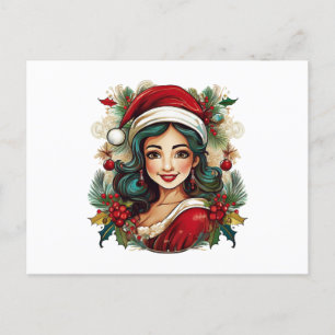 Postal Joven con ropa de santa claus ilustracion