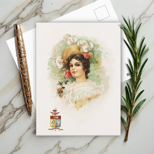 Postal Joven con rosas rosas rosas rosas