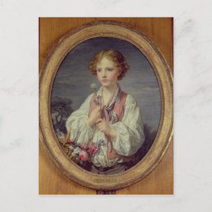 Postal Joven con una canasta de flores