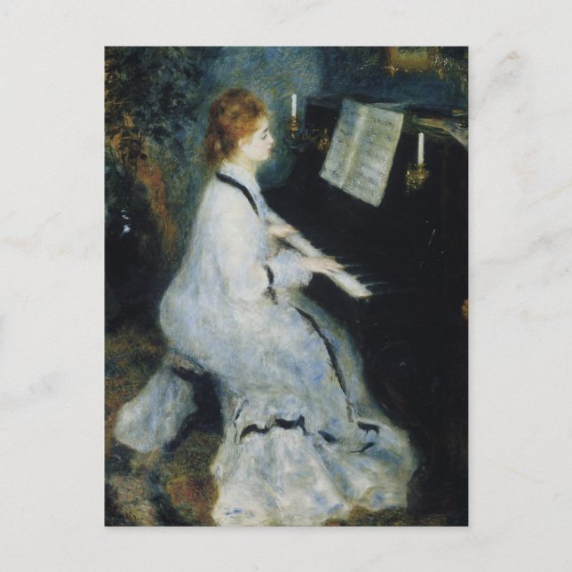 Postal Joven en el piano por Renoir (Anverso)