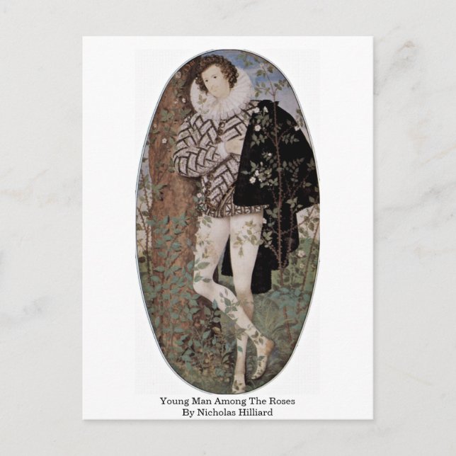 Postal Joven Entre Los Rosas De Nicholas Hilliard (Anverso)